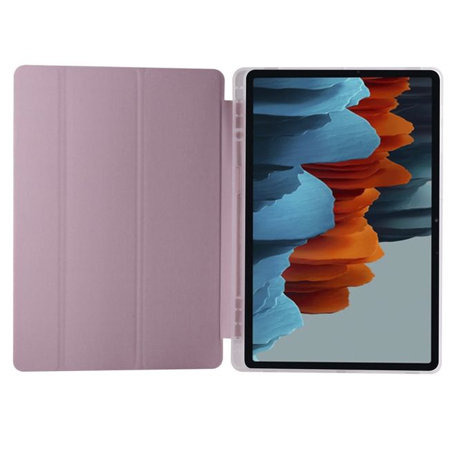 Samsung Galaxy Tab S7+ Hülle - Dreifach faltbares Leder Case mit Stylus Halterung - rosegold