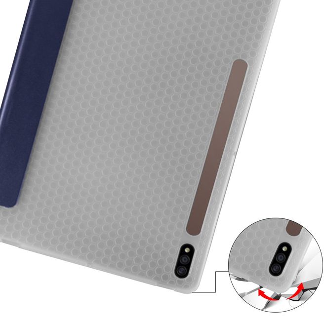 Samsung Galaxy Tab S7+ Hülle - Dreifach faltbares Leder Case mit Stylus Halterung - blau