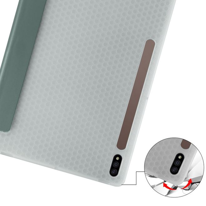 Samsung Galaxy Tab S7+ Hülle - Dreifach faltbares Leder Case mit Stylus Halterung - grün