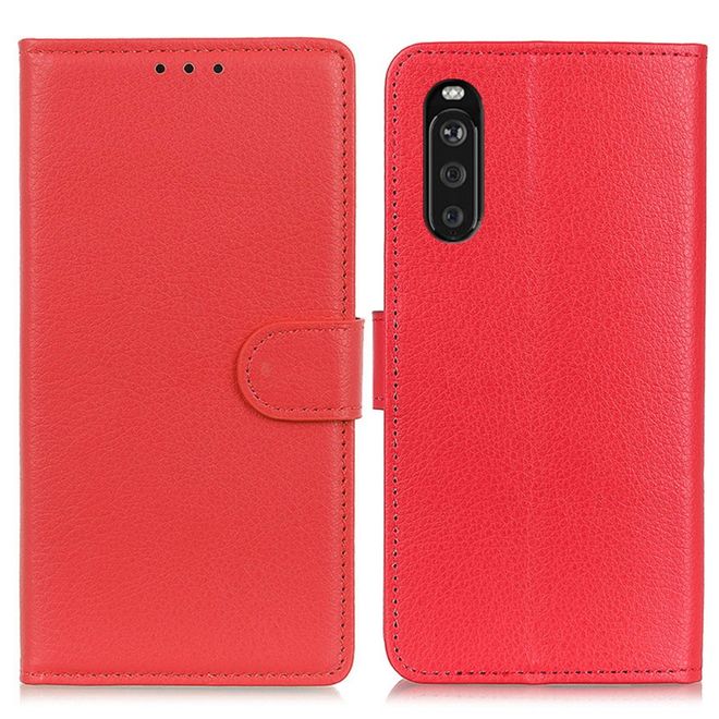 Sony Xperia 10 III Handy Hülle - Litchi Leder Bookcover Series - rot
