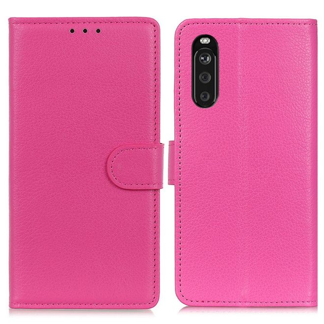 Sony Xperia 10 III Handy Hülle - Litchi Leder Bookcover Series - rosa