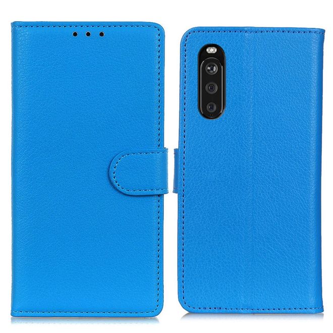 Sony Xperia 10 III Handy Hülle - Litchi Leder Bookcover Series - blau