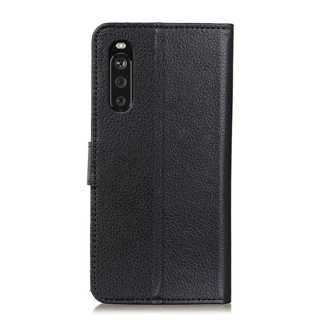Sony Xperia 10 III Handy Hülle - Litchi Leder Bookcover Series - schwarz