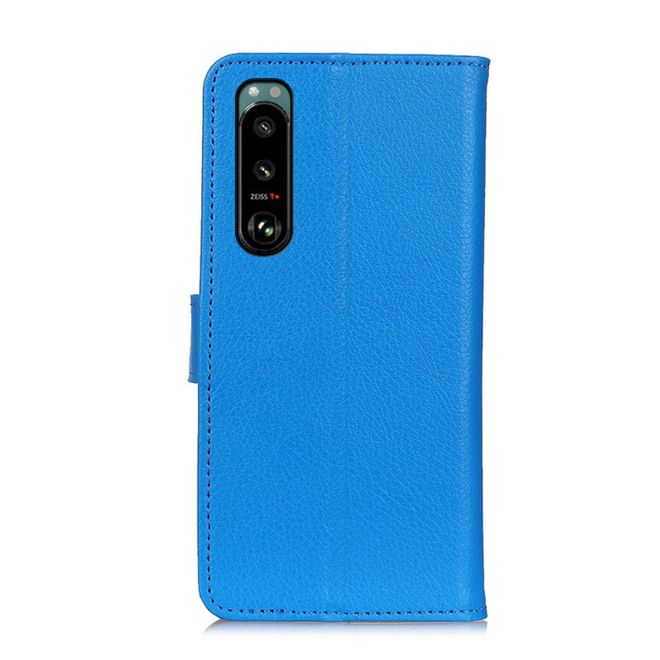 Sony Xperia 5 III Handy Hülle - Litchi Leder Bookcover Series - blau