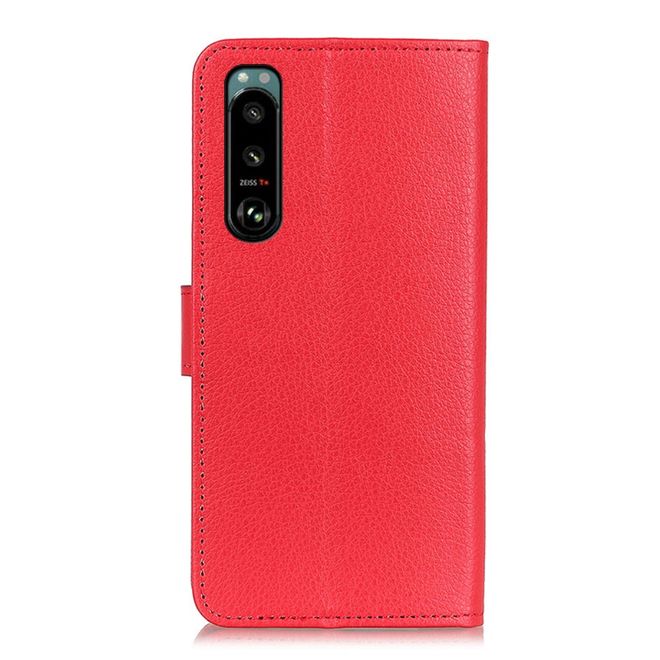 Sony Xperia 5 III Handy Hülle - Litchi Leder Bookcover Series - rot