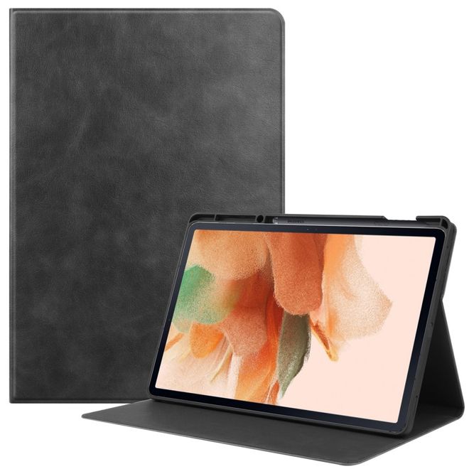 Samsung Galaxy Tab S7 FE Hülle - Leder Bookcover - mit Pen Slot - schwarz
