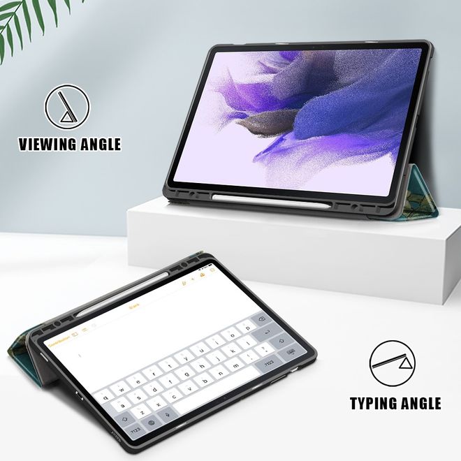 Samsung Galaxy Tab S7 FE Hülle - Dreifach faltbares Case aus Leder - Baum mit Blüten