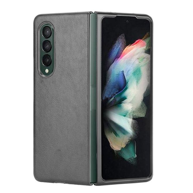 Samsung Galaxy Z Fold3 Hülle - Litchi Leder Hardcase - schwarz