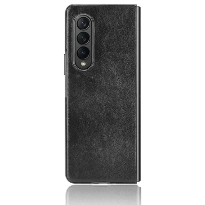 Samsung Galaxy Z Fold3 Hülle - Litchi Leder Hardcase - schwarz