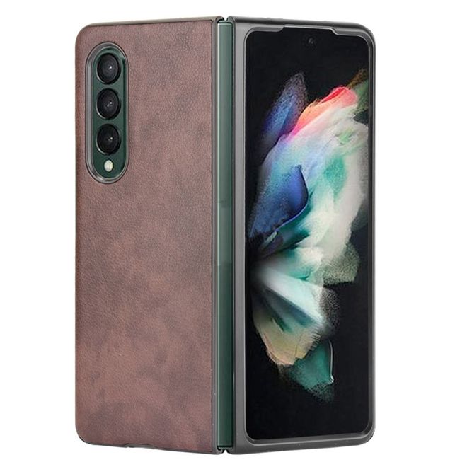 Samsung Galaxy Z Fold3 Hülle - Litchi Leder Hardcase - braun