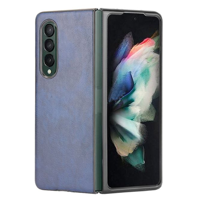 Samsung Galaxy Z Fold3 Hülle - Litchi Leder Hardcase - blau