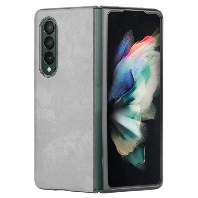 Samsung Galaxy Z Fold3 Hülle - Litchi Leder Hardcase - grau