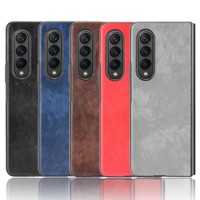 Samsung Galaxy Z Fold3 Hülle - Litchi Leder Hardcase - grau