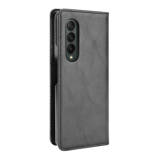Samsung Galaxy Z Fold3 Hülle - Retro Leder Bookcover - schwarz