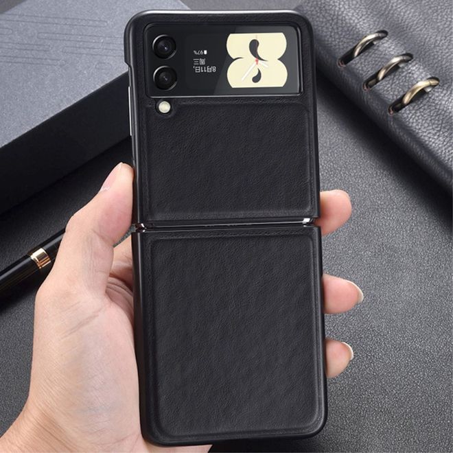 Samsung Galaxy Z Flip3 5G Hülle - Leder Hardcase - schwarz