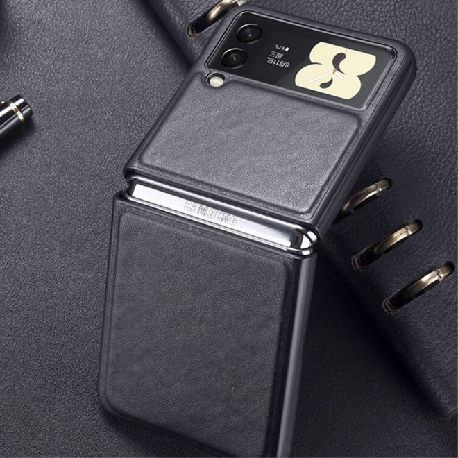 Samsung Galaxy Z Flip3 5G Hülle - Leder Hardcase - schwarz