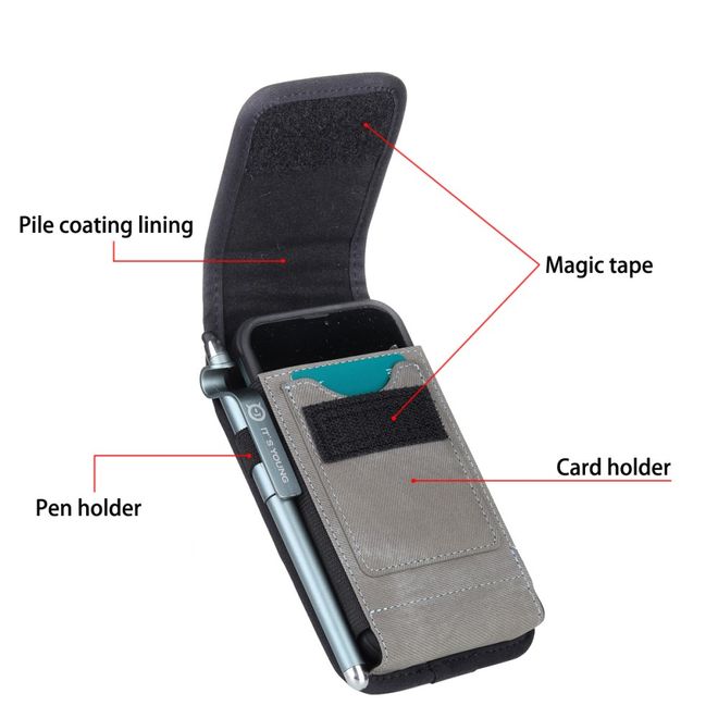 Universelles Etui mit Gürtelclip & RFID Blocking - für 5.5 - 6.7 Zoll Smartphones - grau