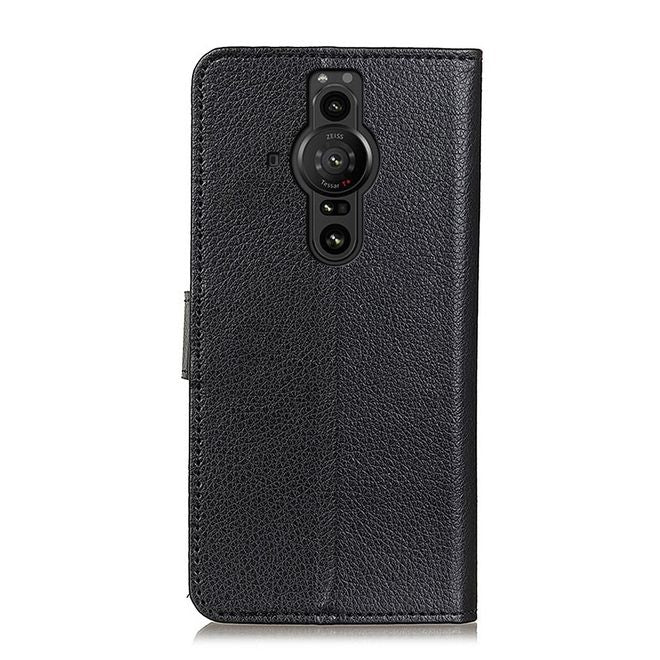 Sony Xperia Pro-I Handy Hülle - Litchi Leder Bookcover Series - schwarz