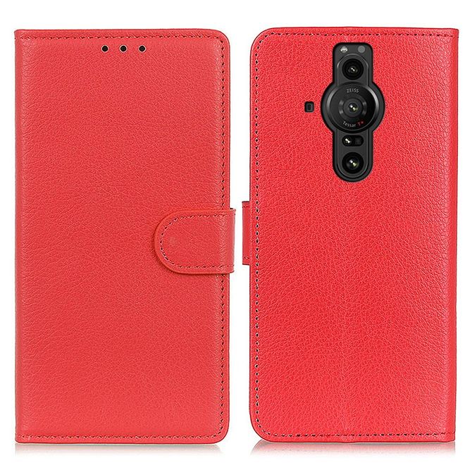 Sony Xperia Pro-I Handy Hülle - Litchi Leder Bookcover Series - rot