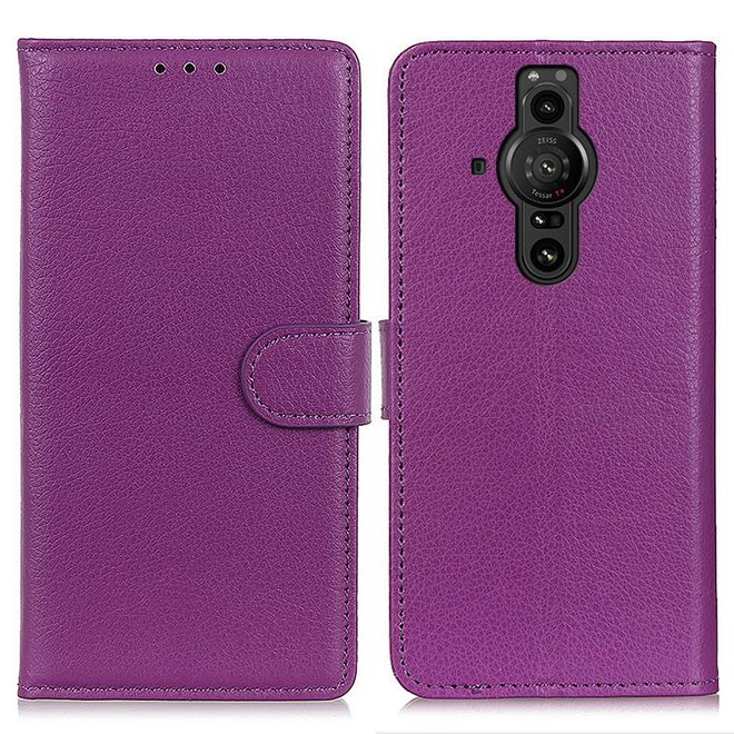 Sony Xperia Pro-I Handy Hülle - Litchi Leder Bookcover Series - purpur