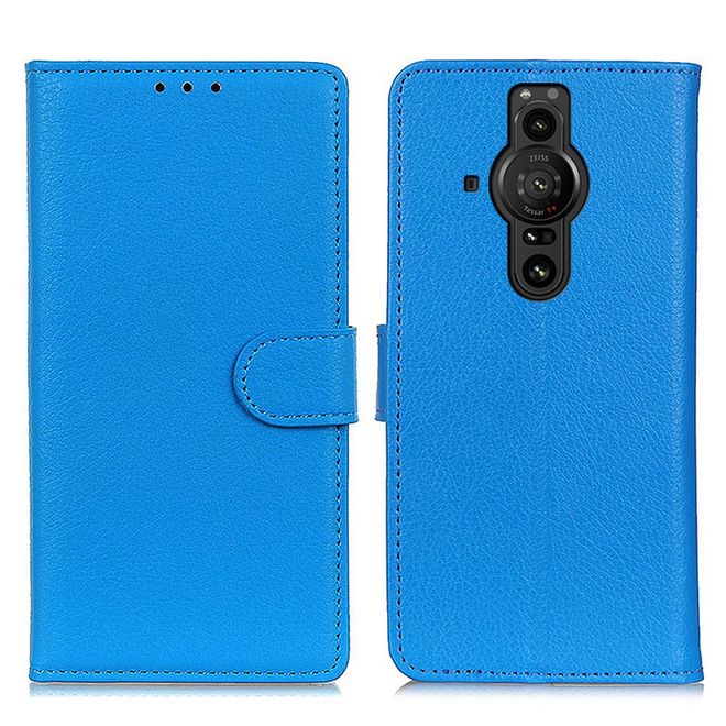 Sony Xperia Pro-I Handy Hülle - Litchi Leder Bookcover Series - blau