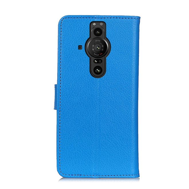 Sony Xperia Pro-I Handy Hülle - Litchi Leder Bookcover Series - blau