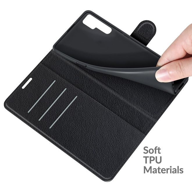 TCL 20 Pro 5G Handy Hülle - Litchi Leder Bookcover Series - schwarz