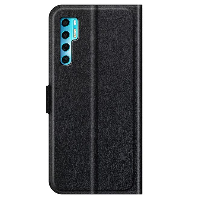 TCL 20 Pro 5G Handy Hülle - Litchi Leder Bookcover Series - schwarz