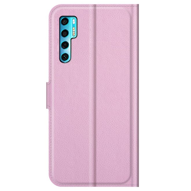 TCL 20 Pro 5G Handy Hülle - Litchi Leder Bookcover Series - rosa