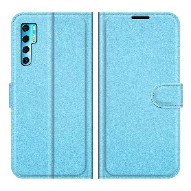 TCL 20 Pro 5G Handy Hülle - Litchi Leder Bookcover Series - blau