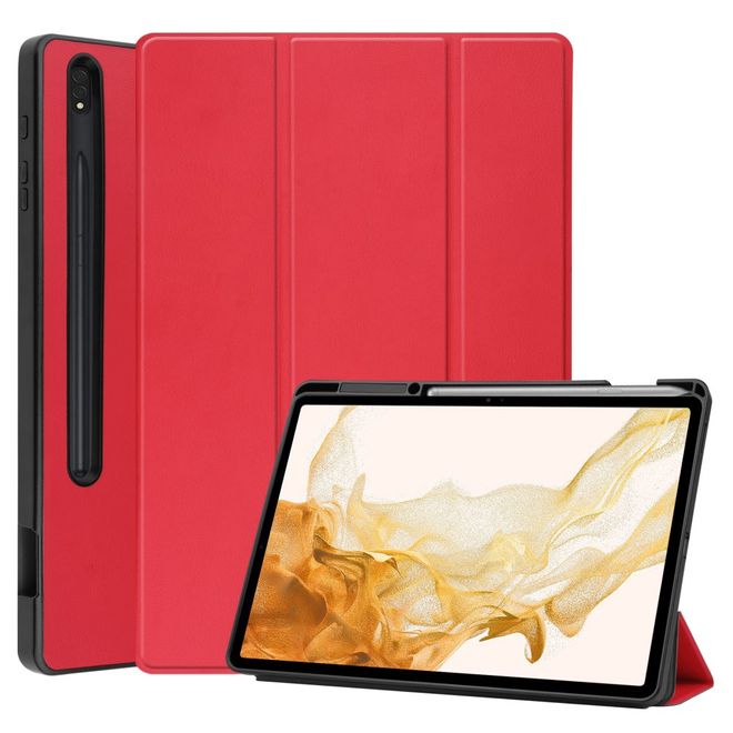 Samsung Galaxy Tab S8+ Leder Hülle - dreifach faltbar - rot