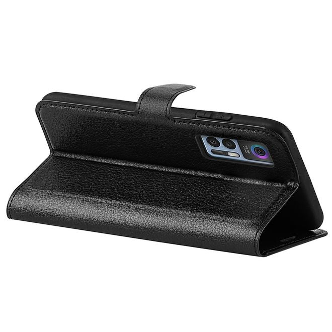 TCL 30 4G / 5G Handy Hülle - Litchi Leder Bookcover Series - schwarz