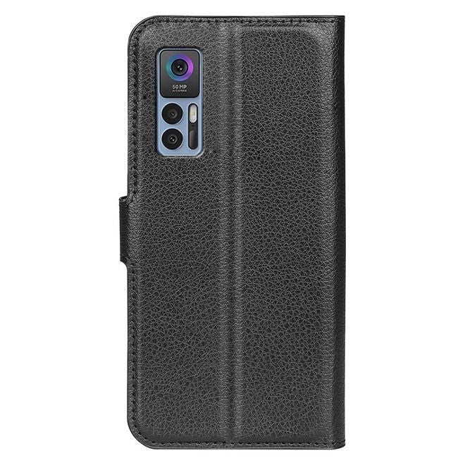 TCL 30 4G / 5G Handy Hülle - Litchi Leder Bookcover Series - schwarz