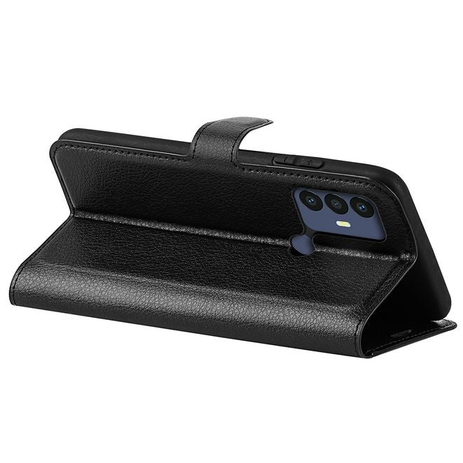 TCL 30E Handy Hülle - Litchi Leder Bookcover Series - schwarz