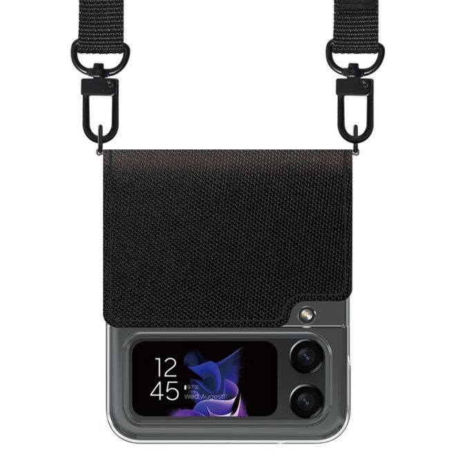 Araree - Samsung Galaxy Z Flip4 Hülle - Necklace Hülle zum Umhängen - Canvas Diary Series - Made in Korea - schwarz