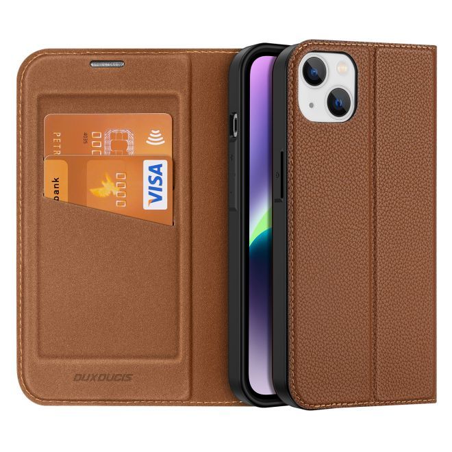 Dux Ducis - iPhone 14 Plus Hülle  - Handy Bookcover - Skin X2 Series - braun