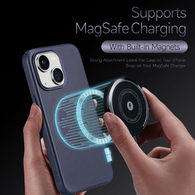 Dux Ducis - iPhone 14 Plus Hülle - Echtleder Case - MagSafe kompatibel - Naples Series - blau