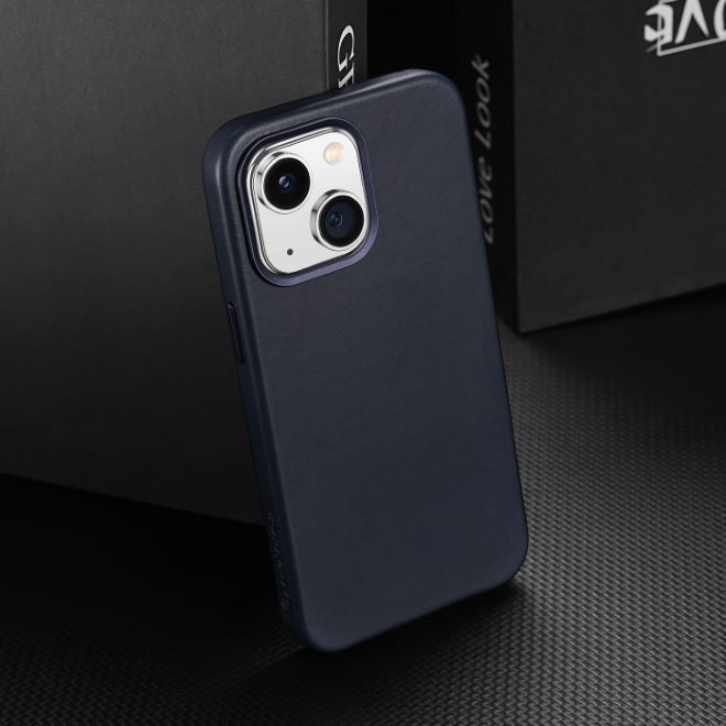 Dux Ducis - iPhone 14 Plus Hülle - Echtleder Case - MagSafe kompatibel - Naples Series - blau