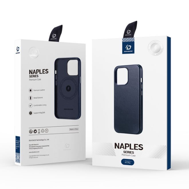 Dux Ducis - iPhone 14 Plus Hülle - Echtleder Case - MagSafe kompatibel - Naples Series - blau
