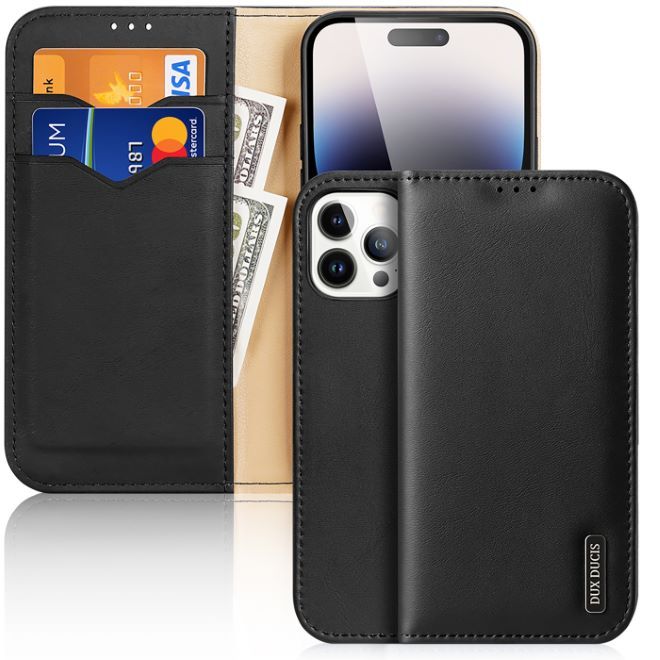 Dux Ducis - iPhone 14 Pro Max Hülle - Handy Leder Case - Hivo Series - schwarz