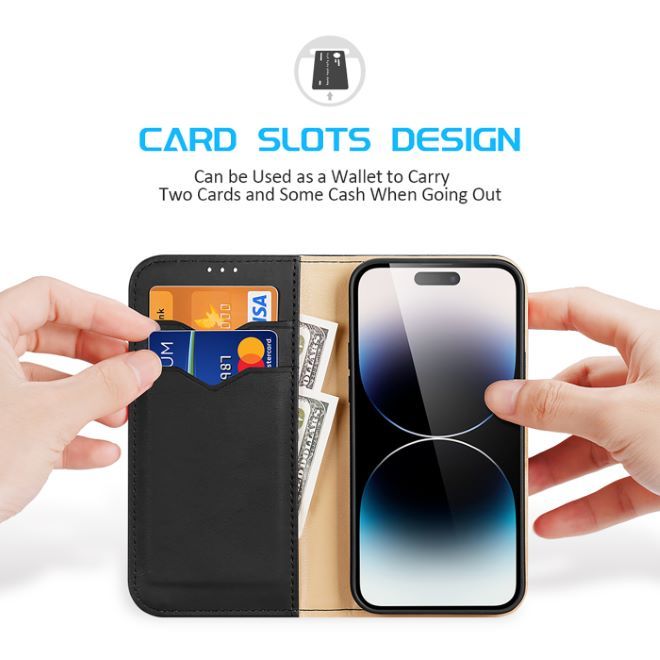 Dux Ducis - iPhone 14 Pro Max Hülle - Handy Leder Case - Hivo Series - schwarz