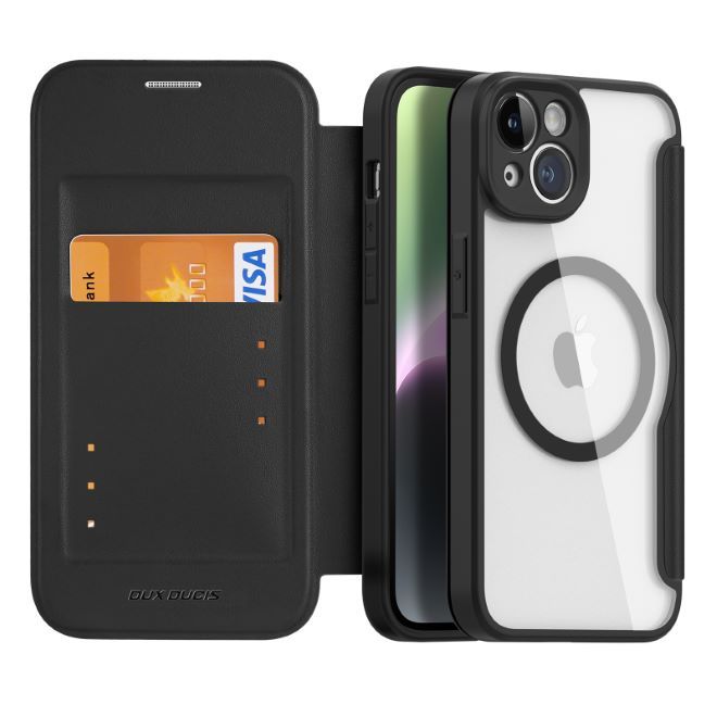 Dux Ducis - iPhone 14 Hülle - Leder Bookcover - MagSafe - Skin X Pro Series - schwarz