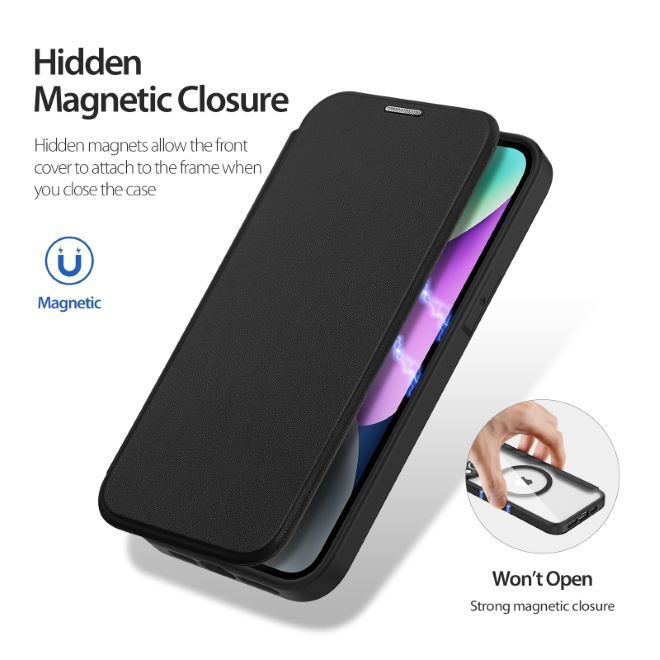 Dux Ducis - iPhone 14 Hülle - Leder Bookcover - MagSafe - Skin X Pro Series - schwarz