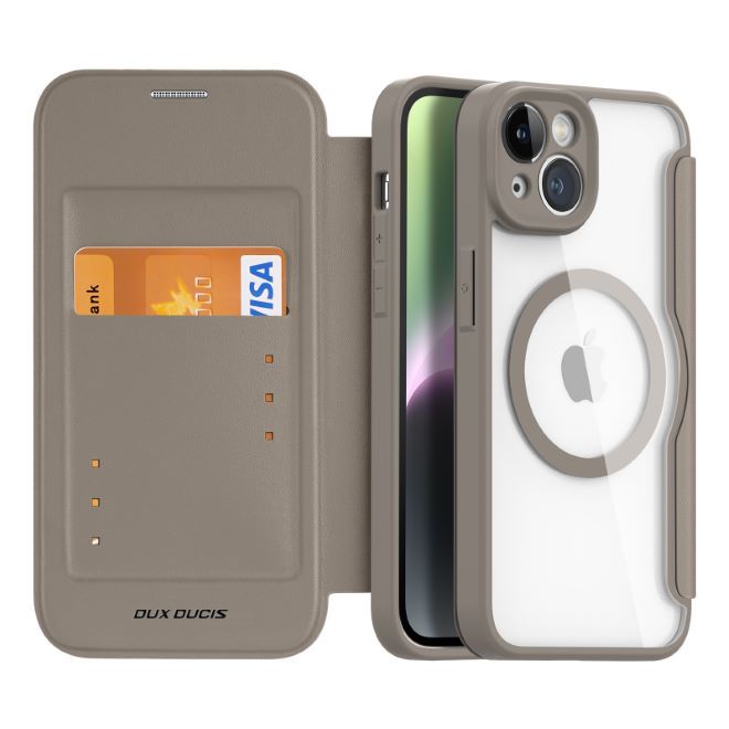 Dux Ducis - iPhone 14 Hülle - Leder Bookcover - MagSafe - Skin X Pro Series - beige