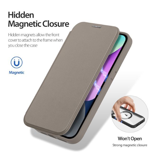 Dux Ducis - iPhone 14 Hülle - Leder Bookcover - MagSafe - Skin X Pro Series - beige