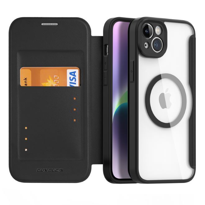 Dux Ducis - iPhone 14 Plus Hülle - Leder Bookcover - MagSafe - Skin X Pro Series - schwarz