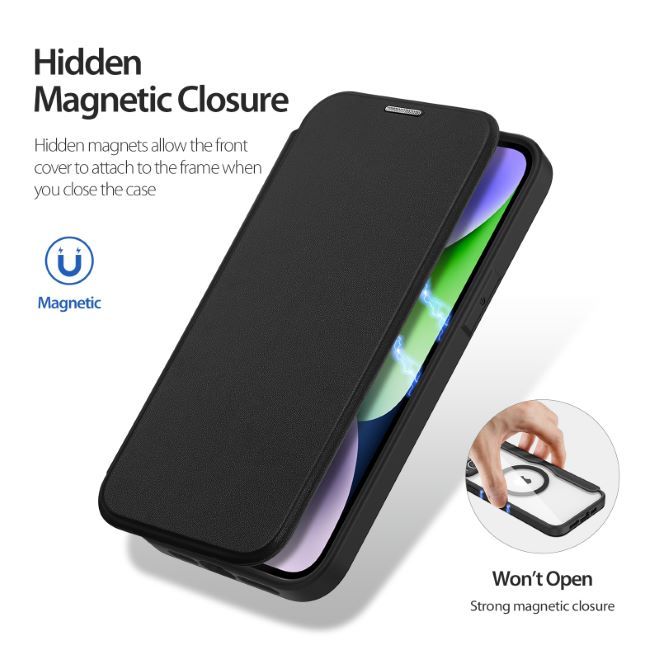 Dux Ducis - iPhone 14 Plus Hülle - Leder Bookcover - MagSafe - Skin X Pro Series - schwarz