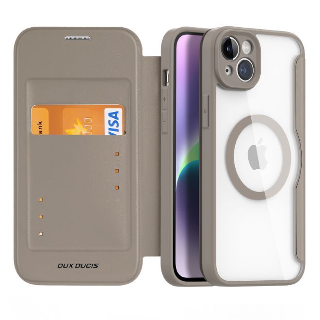 Dux Ducis - iPhone 14 Plus Hülle - Leder Bookcover - MagSafe - Skin X Pro Series - beige
