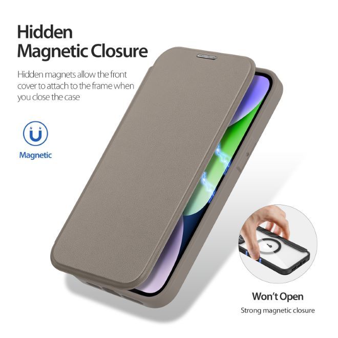 Dux Ducis - iPhone 14 Plus Hülle - Leder Bookcover - MagSafe - Skin X Pro Series - beige