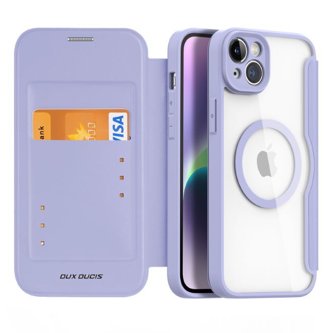Dux Ducis - iPhone 14 Plus Hülle - Leder Bookcover - MagSafe - Skin X Pro Series - purpur